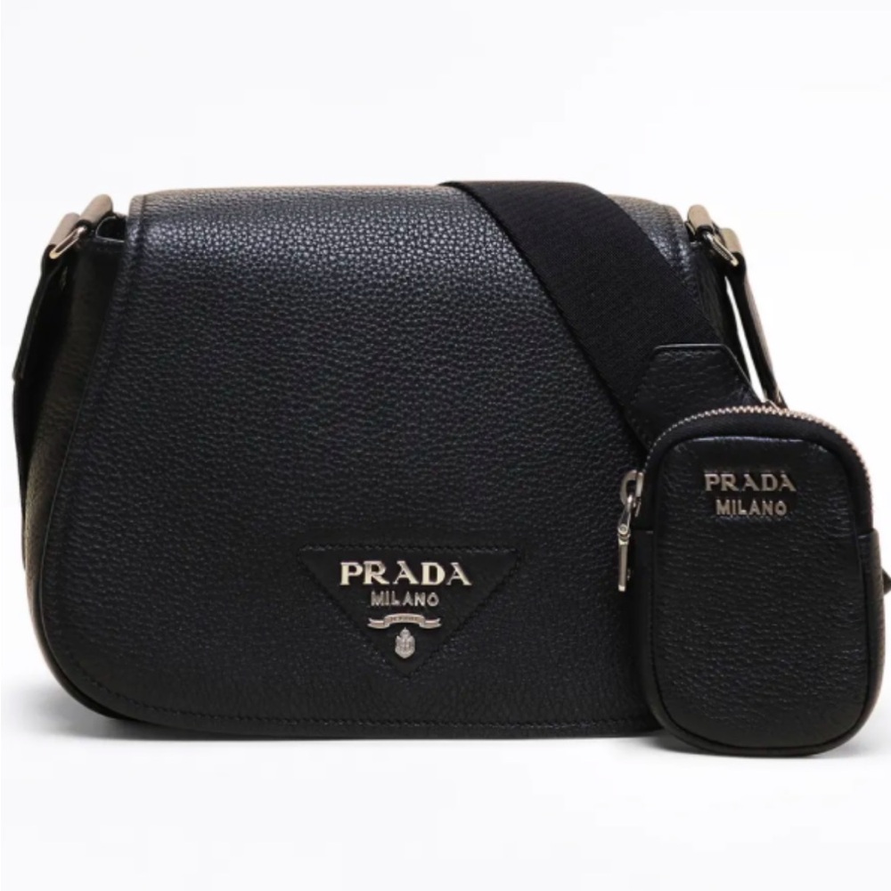 Prada Black Textured Leather Shoulder Bag